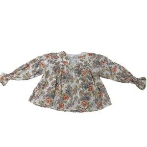 Antik Batik Blouse Paisley Women’s Keyhole Neck Smocked Long Sleeve‎ Large/42